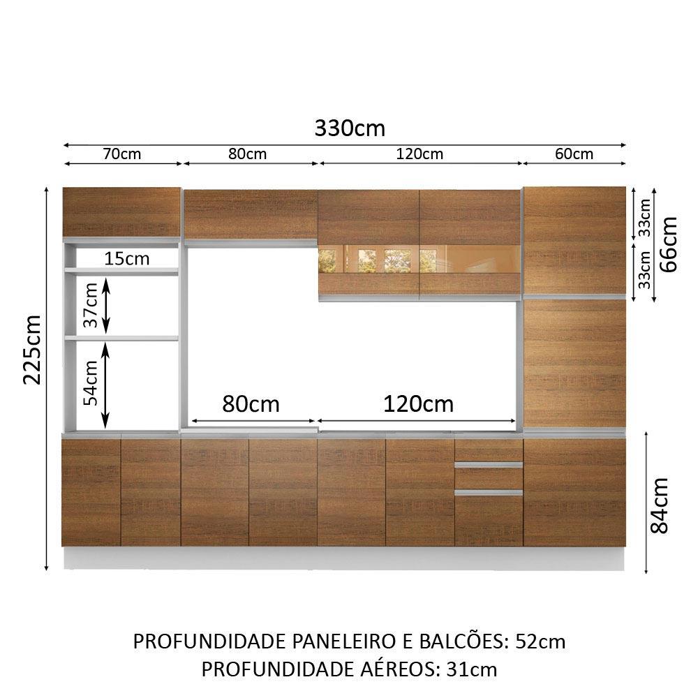 Cozinha Completa Madesa Roma 3 Gavetas 13 Portas (Sem Tampo e Pia) - Branco/Rustic
