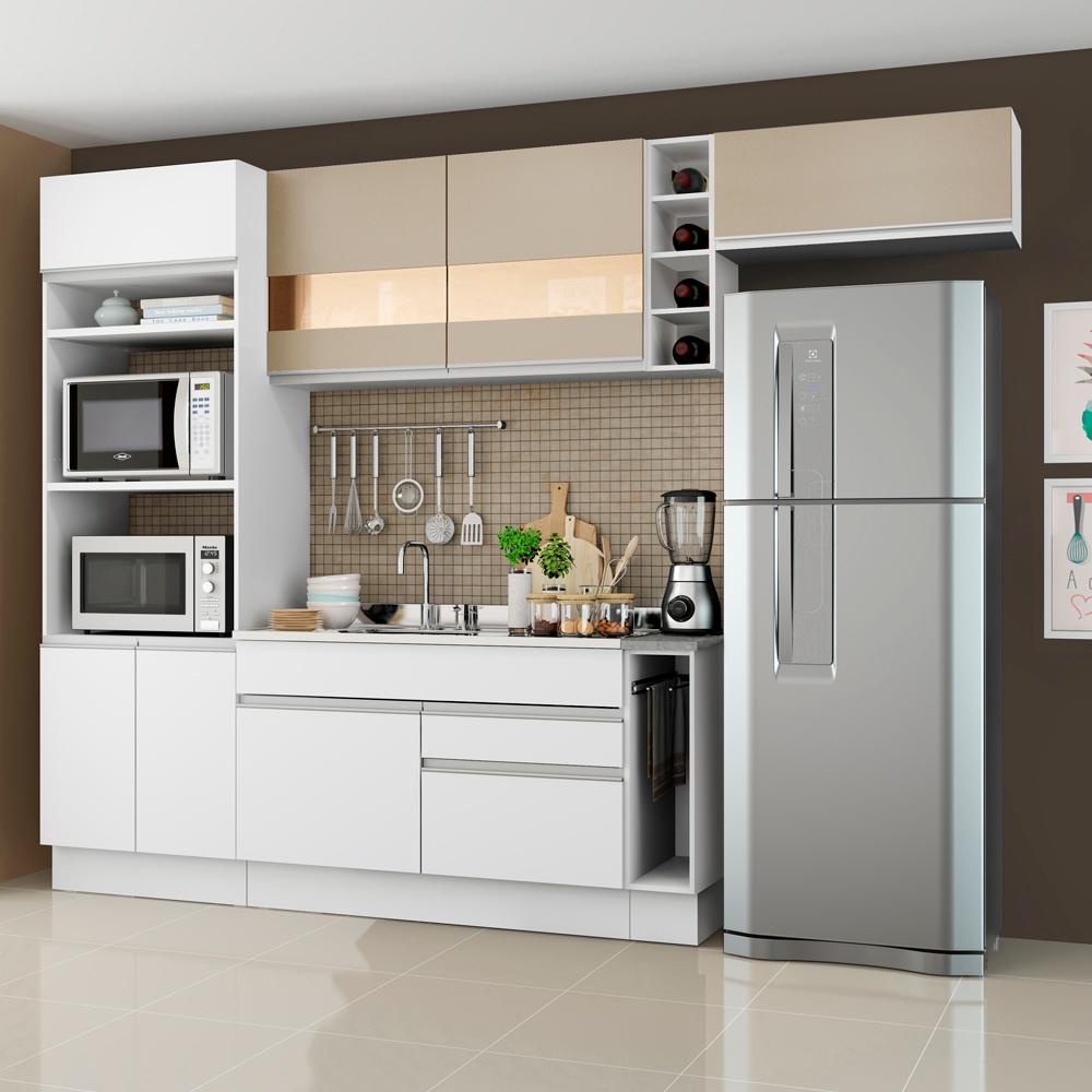 Cozinha Completa Madesa Safira com Armário e Balcão (Sem Tampo e Pia) - Branco/Crema