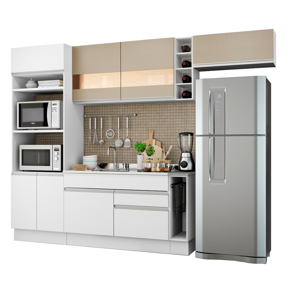 Cozinha Completa Madesa Safira com Armário e Balcão (Sem Tampo e Pia) - Branco/Crema