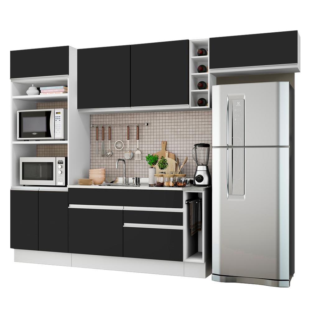 Cozinha Completa Madesa Safira com Armário e Balcão (Sem Tampo e Pia) - Branco/Preto
