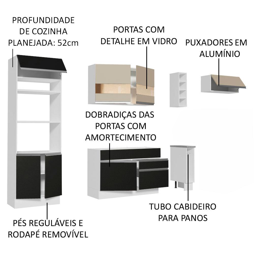 Cozinha Completa Madesa Safira com Armário e Balcão (Sem Tampo e Pia) - Branco/Preto/Crema