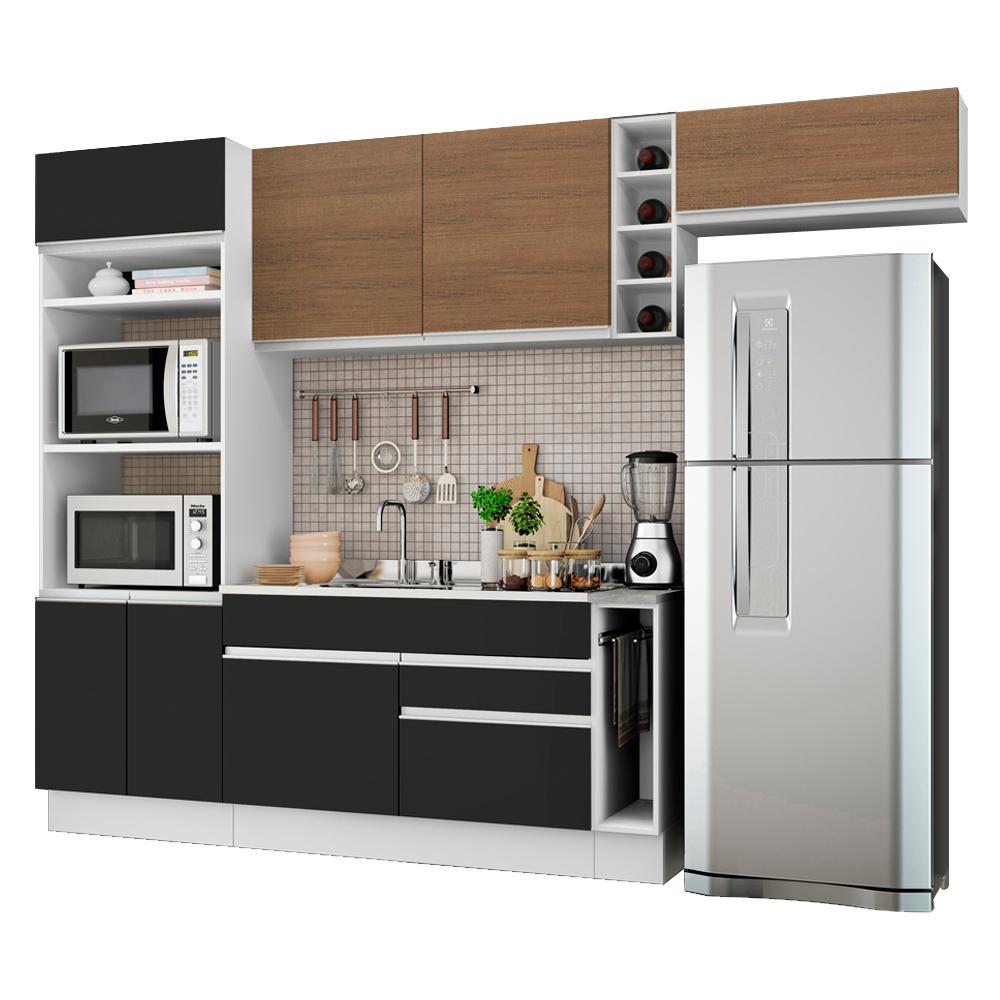 Cozinha Completa Madesa Safira com Armário e Balcão (Sem Tampo e Pia) - Branco/Preto/Rustic
