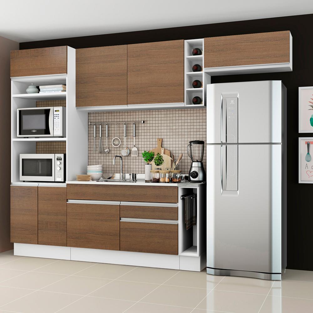 Cozinha Completa Madesa Safira com Armário e Balcão (Sem Tampo e Pia) - Branco/Rustic