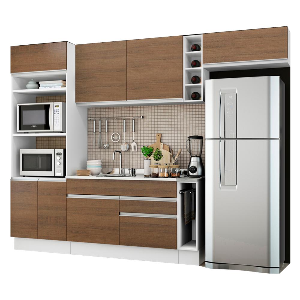 Cozinha Completa Madesa Safira com Armário e Balcão (Sem Tampo e Pia) - Branco/Rustic