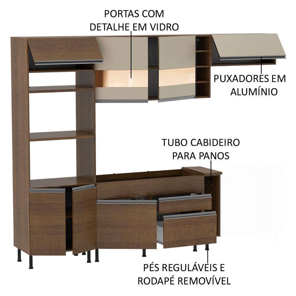 Cozinha Completa Madesa Safira com Armário e Balcão (Sem Tampo e Pia) - Rustic/Crema
