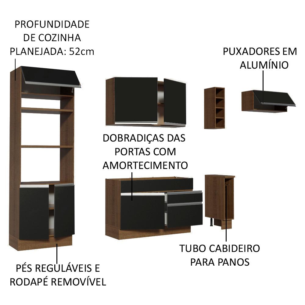 Cozinha Completa Madesa Safira com Armário e Balcão (Sem Tampo e Pia) - Rustic/Preto