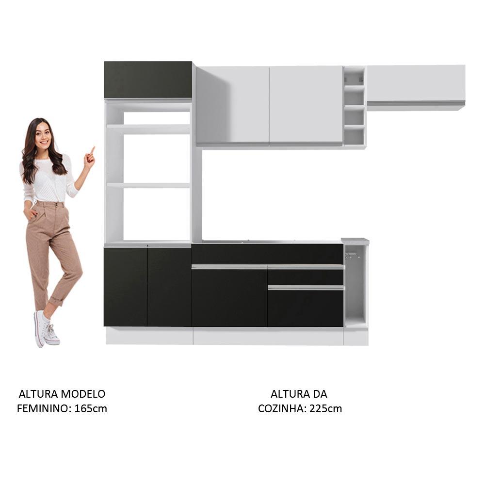 Cozinha Completa Madesa Safira com Armário e Balcão + Tampo - Branco/Preto/Branco