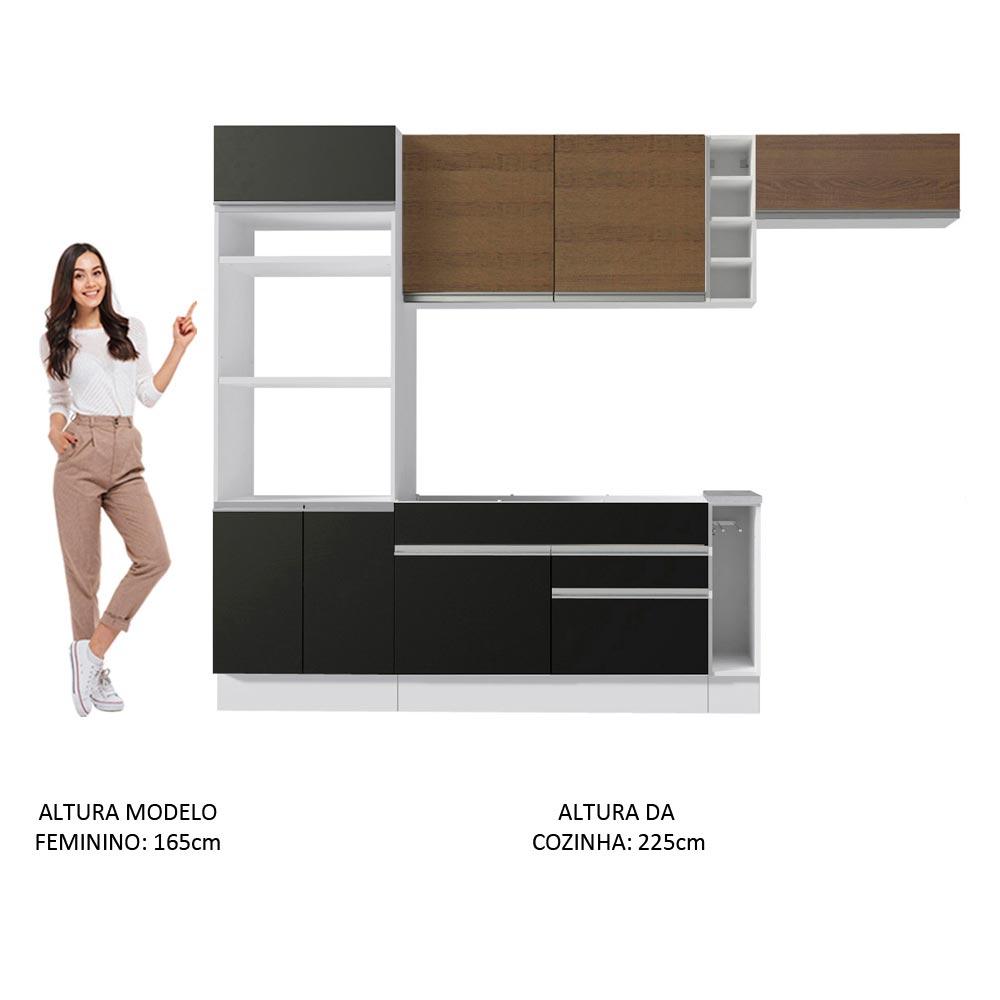 Cozinha Completa Madesa Safira com Armário e Balcão + Tampo - Branco/Preto/Rustic