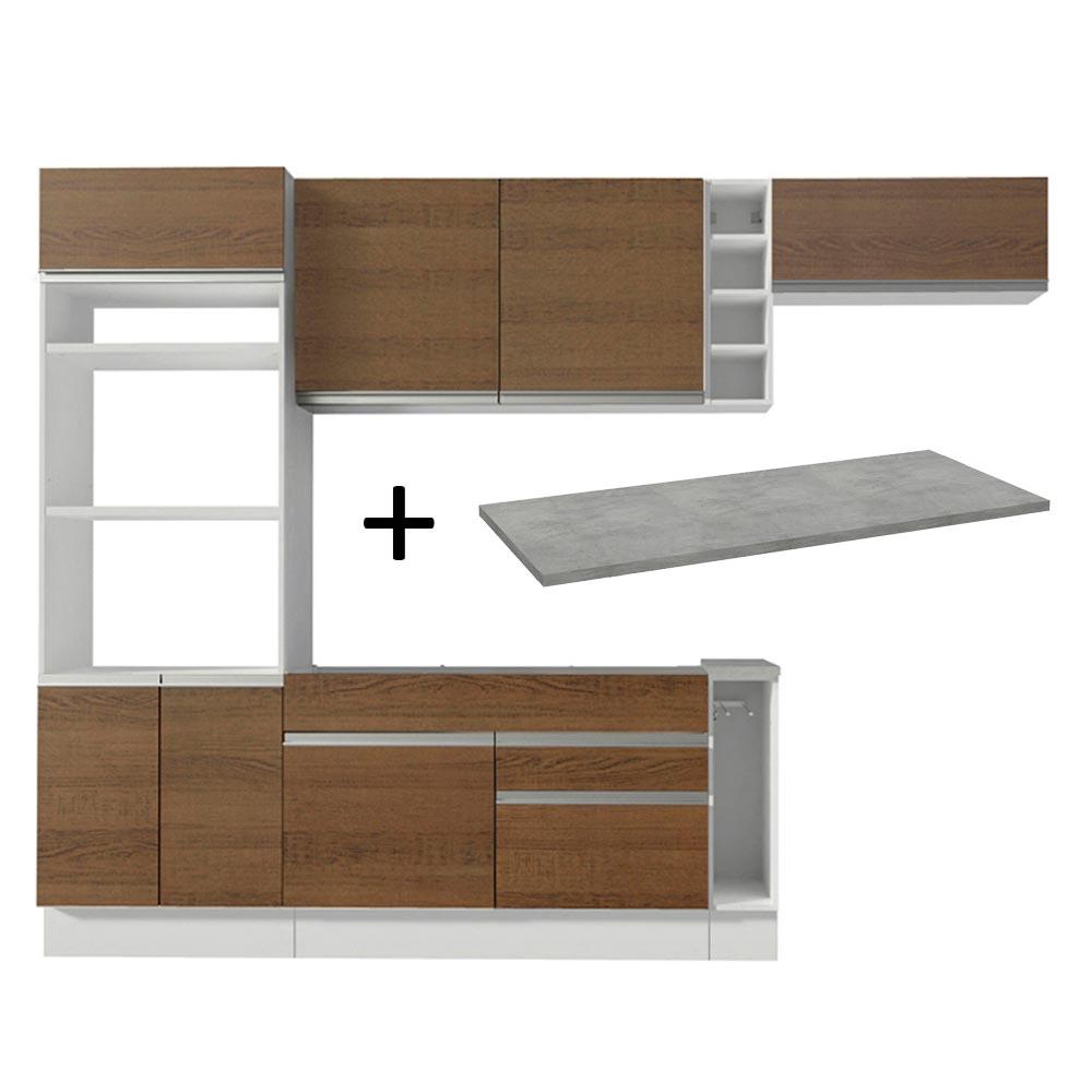 Cozinha Completa Madesa Safira com Armário e Balcão + Tampo - Branco/Rustic
