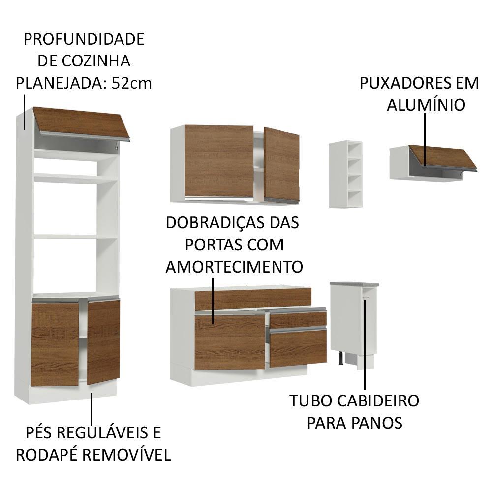 Cozinha Completa Madesa Safira com Armário e Balcão + Tampo - Branco/Rustic
