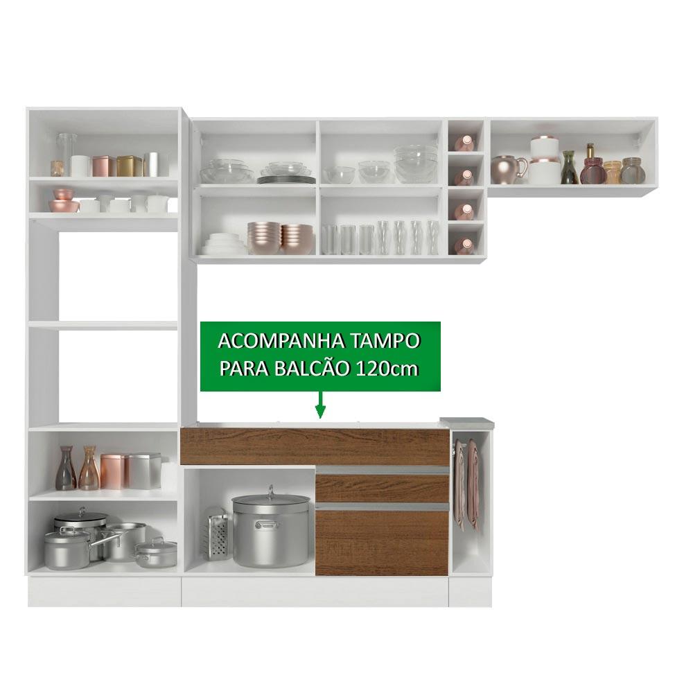 Cozinha Completa Madesa Safira com Armário e Balcão + Tampo - Branco/Rustic