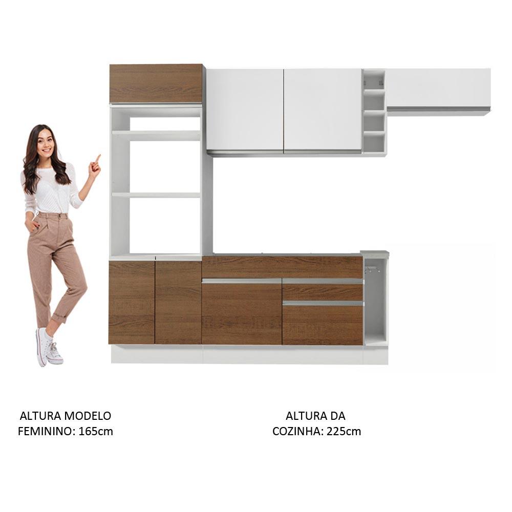 Cozinha Completa Madesa Safira com Armário e Balcão + Tampo - Branco/Rustic/Branco