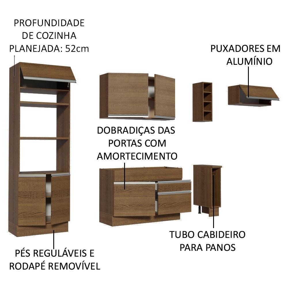 Cozinha Completa Madesa Safira com Armário e Balcão + Tampo - Rustic