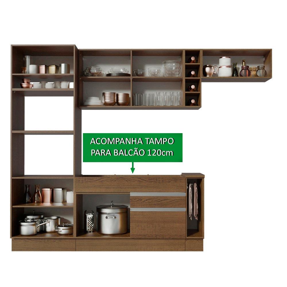 Cozinha Completa Madesa Safira com Armário e Balcão + Tampo - Rustic
