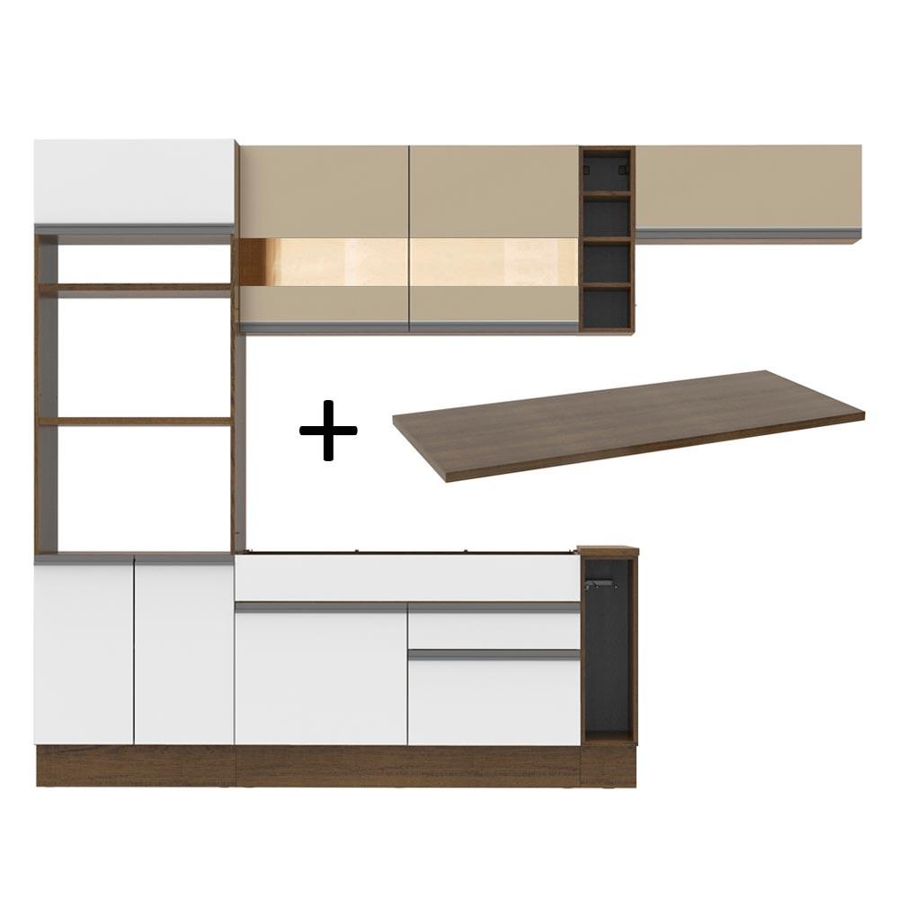 Cozinha Completa Madesa Safira com Armário e Balcão + Tampo - Rustic/Branco/Crema