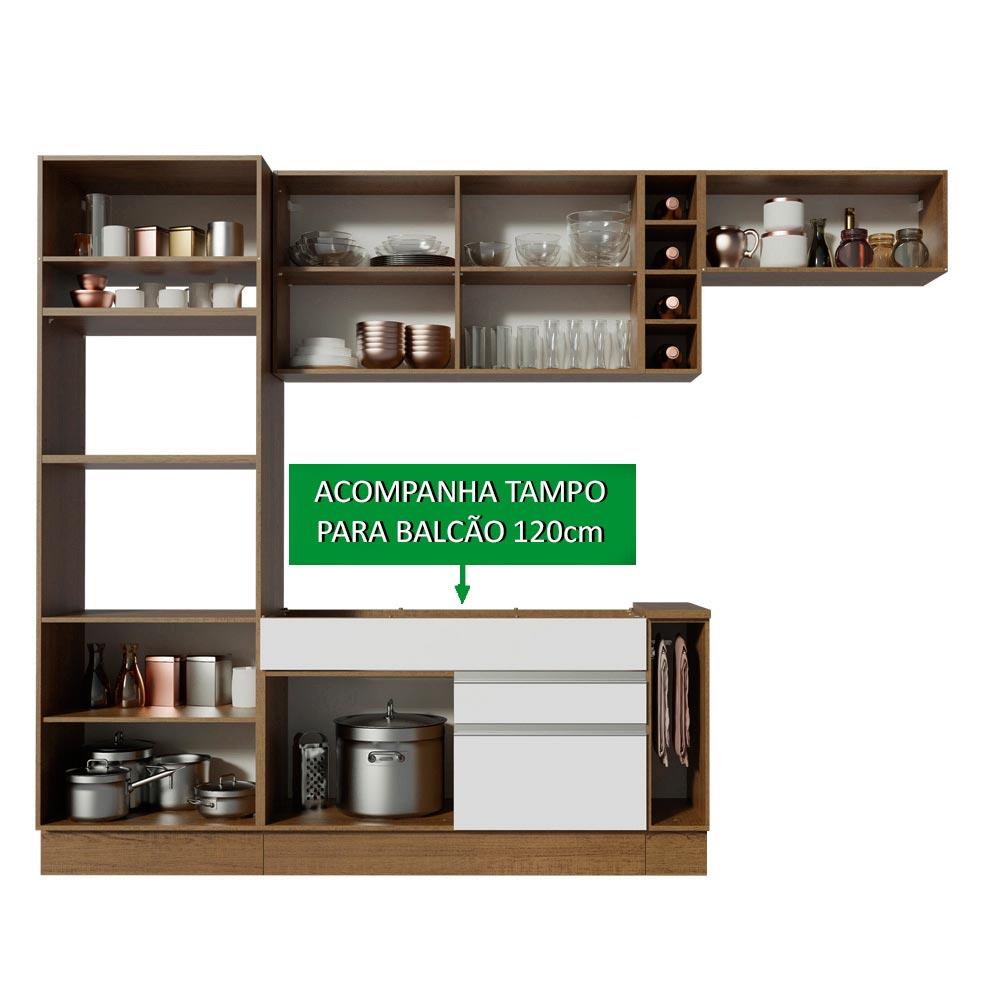 Cozinha Completa Madesa Safira com Armário e Balcão + Tampo - Rustic/Branco/Crema