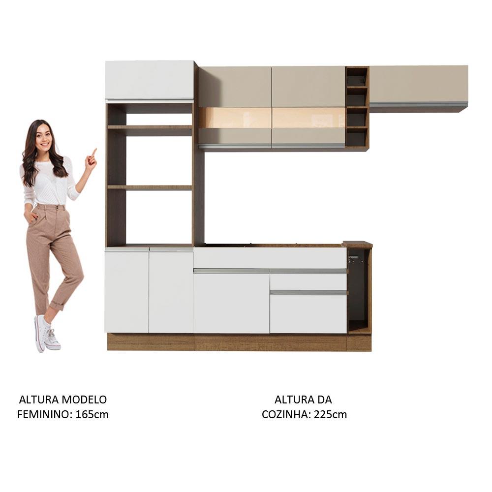 Cozinha Completa Madesa Safira com Armário e Balcão + Tampo - Rustic/Branco/Crema