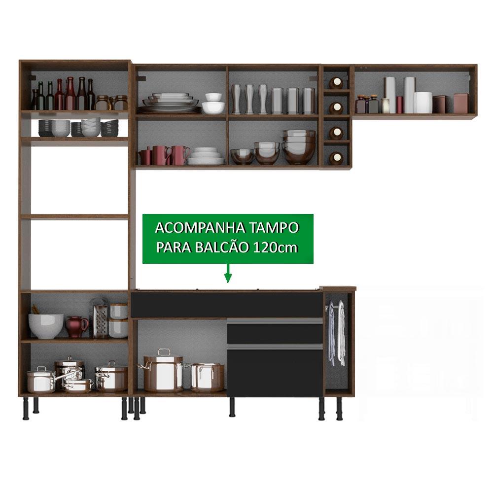 Cozinha Completa Madesa Safira com Armário e Balcão + Tampo - Rustic/Preto/Crema