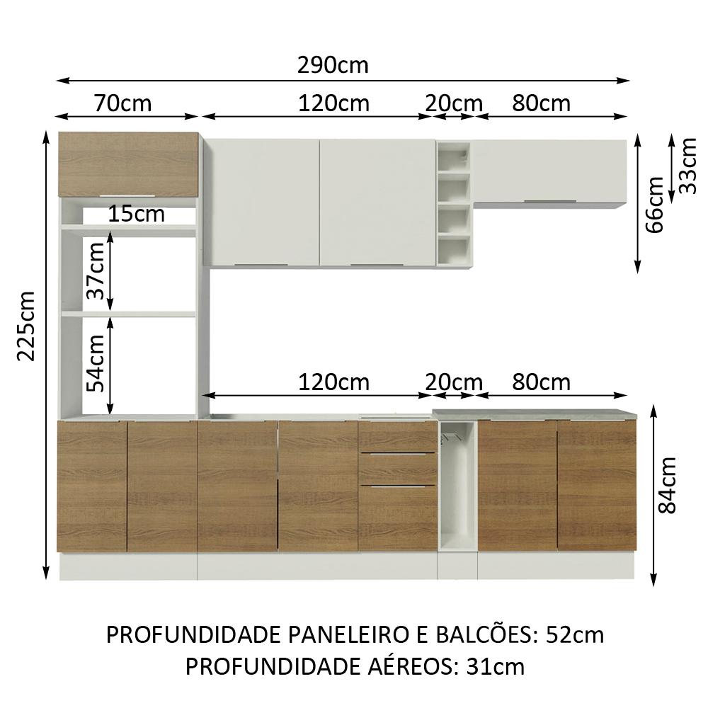 Cozinha Completa Madesa Stella 290001 com Armário e Balcão - Branco/Rustic/Branco
