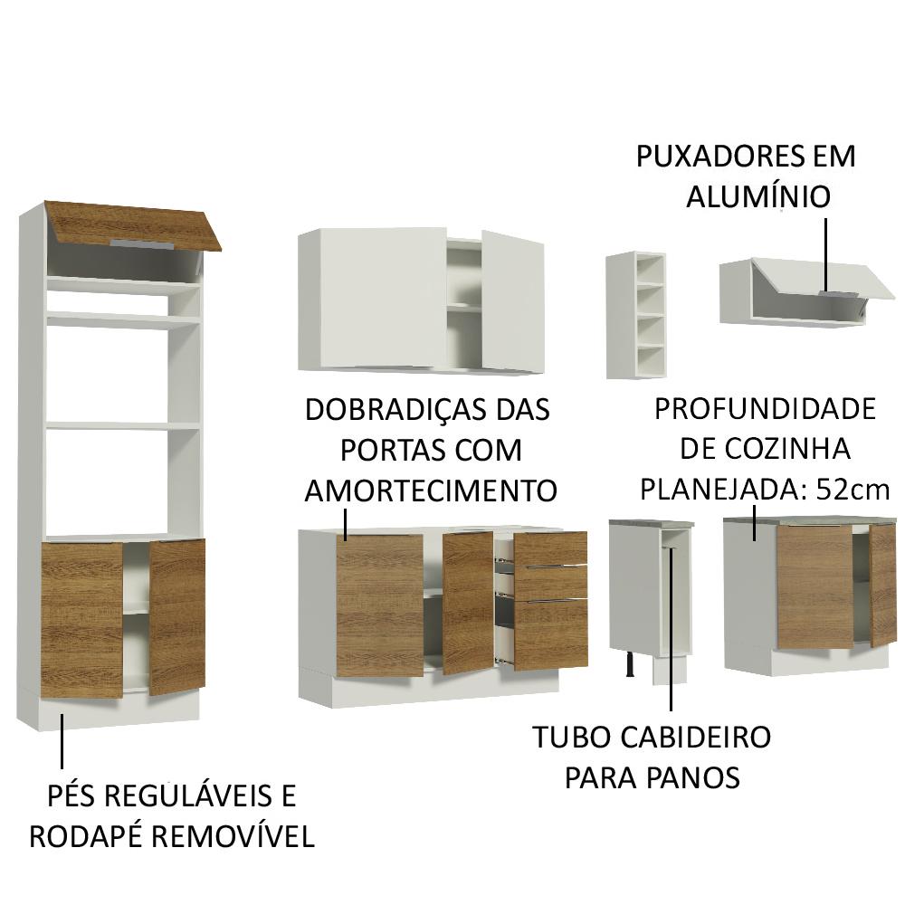 Cozinha Completa Madesa Stella 290001 com Armário e Balcão - Branco/Rustic/Branco