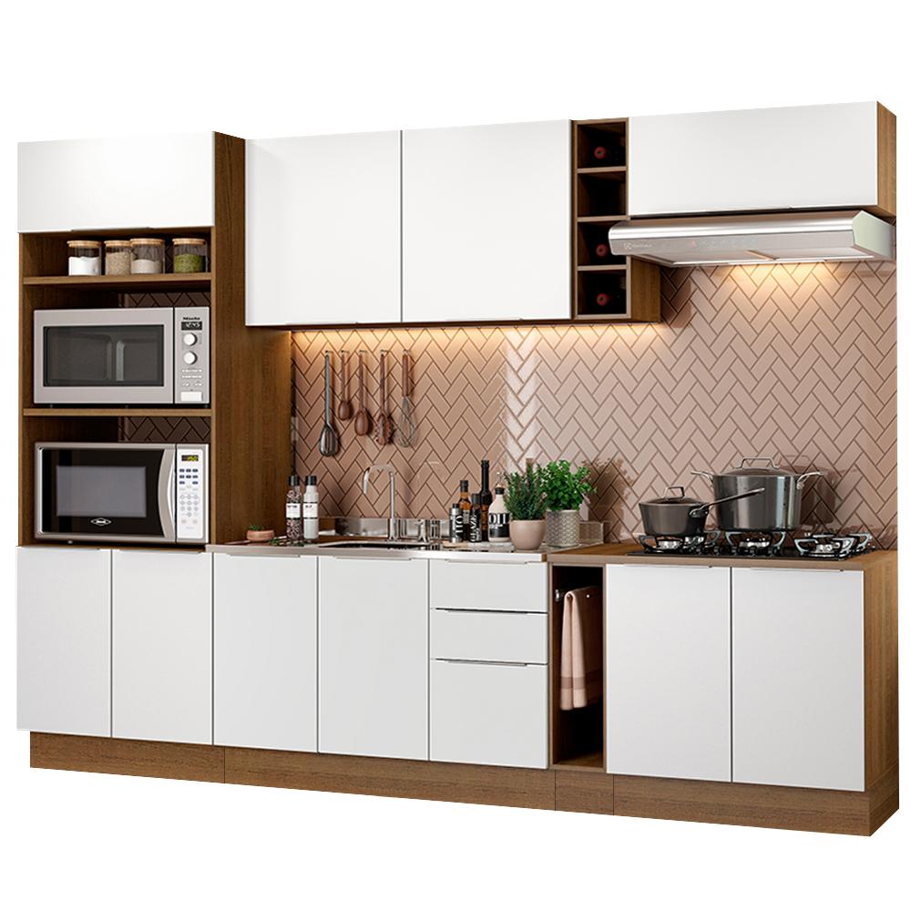 Cozinha Completa Madesa Stella 290001 com Armário e Balcão - Rustic/Branco