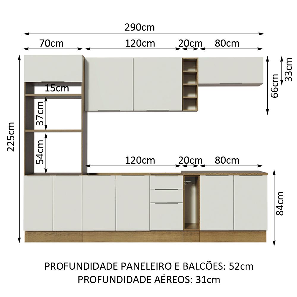 Cozinha Completa Madesa Stella 290001 com Armário e Balcão - Rustic/Branco
