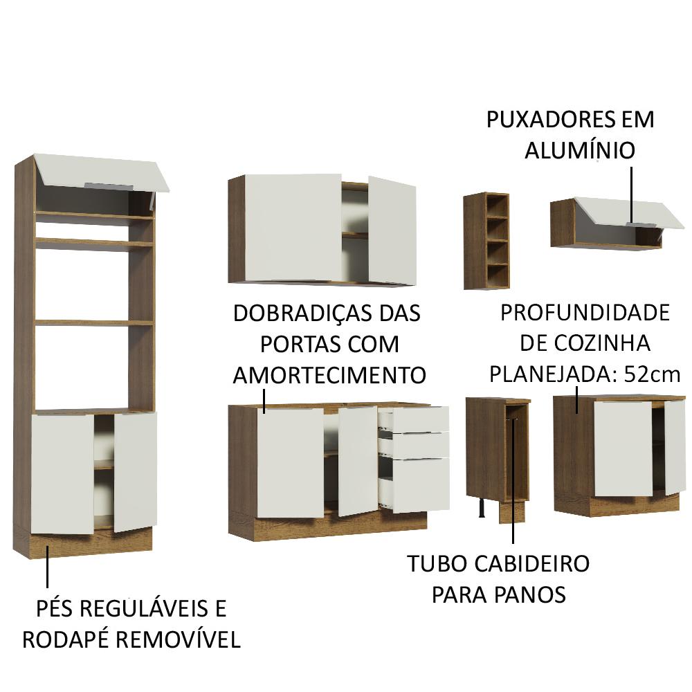 Cozinha Completa Madesa Stella 290001 com Armário e Balcão - Rustic/Branco