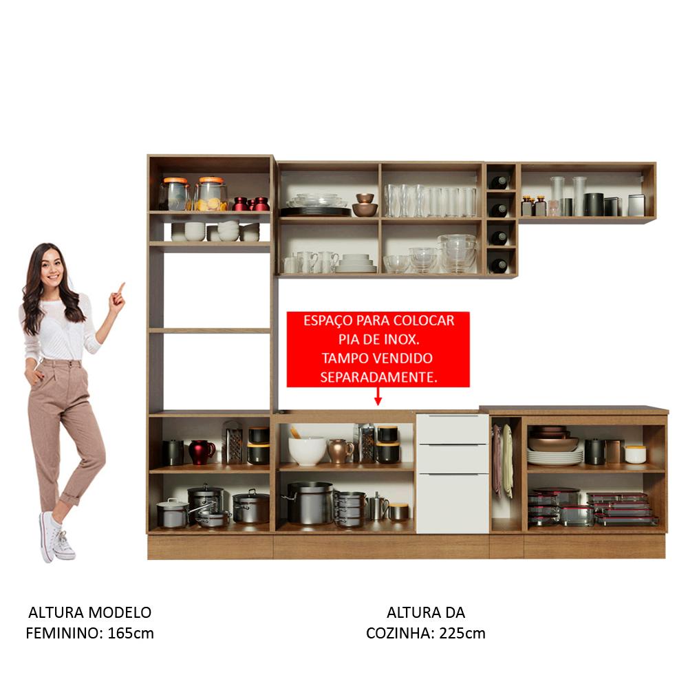 Cozinha Completa Madesa Stella 290001 com Armário e Balcão - Rustic/Branco