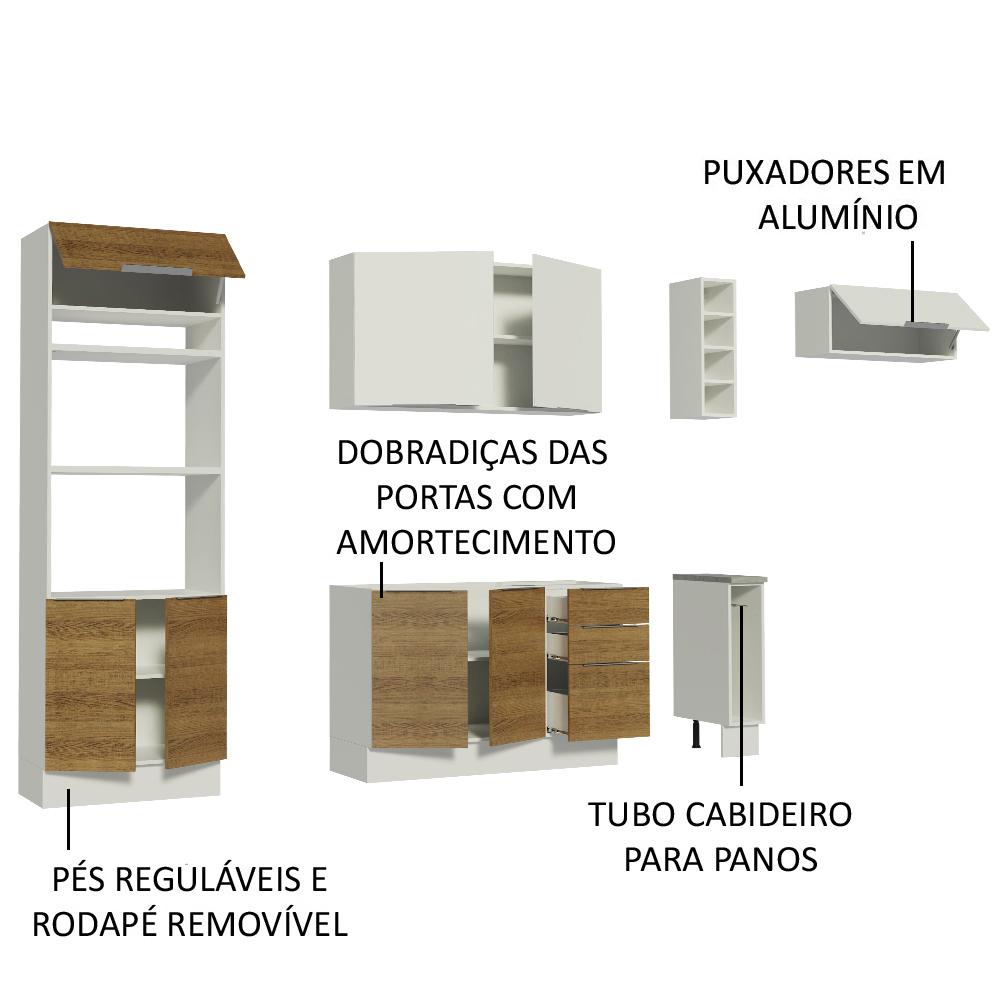 Cozinha Completa Madesa Stella 290002 com Armário e Balcão - Branco/Rustic/Branco