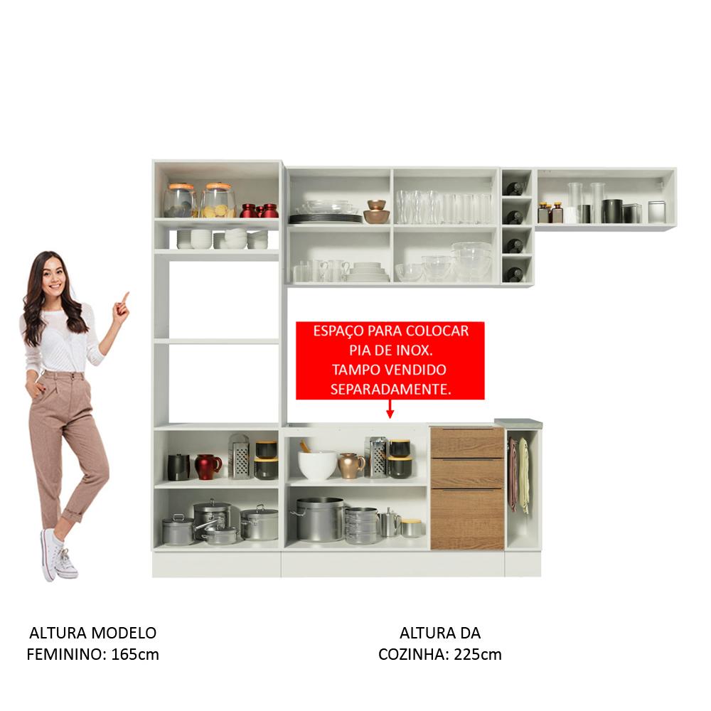 Cozinha Completa Madesa Stella 290002 com Armário e Balcão - Branco/Rustic/Branco