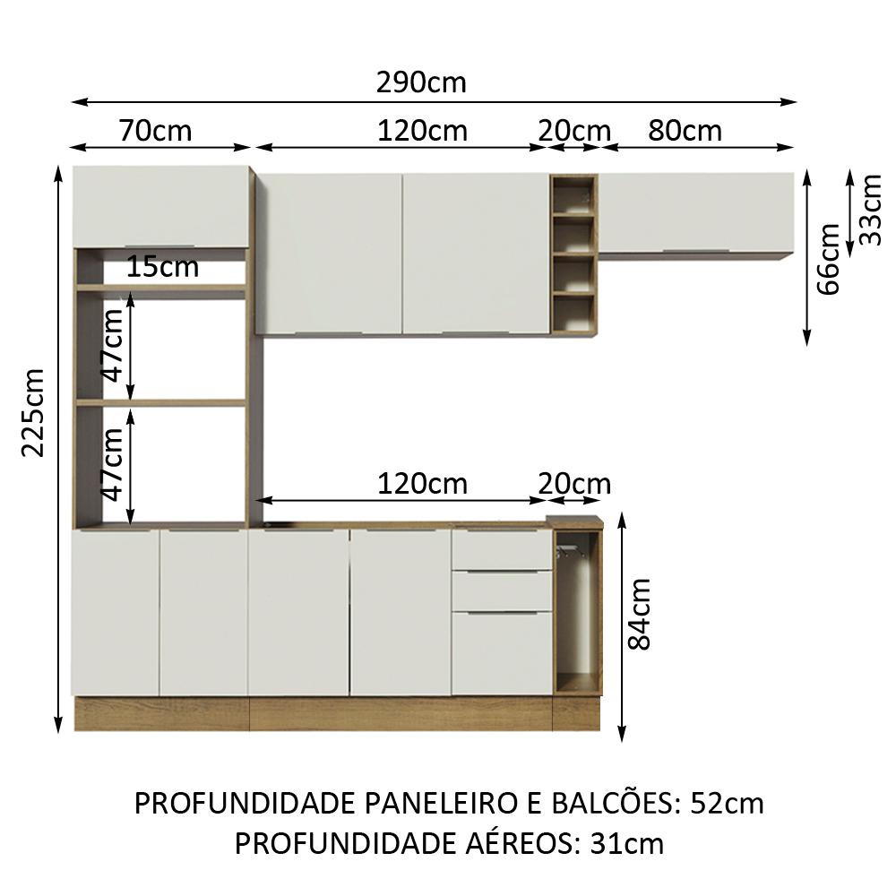 Cozinha Completa Madesa Stella 290002 com Armário e Balcão - Rustic/Branco