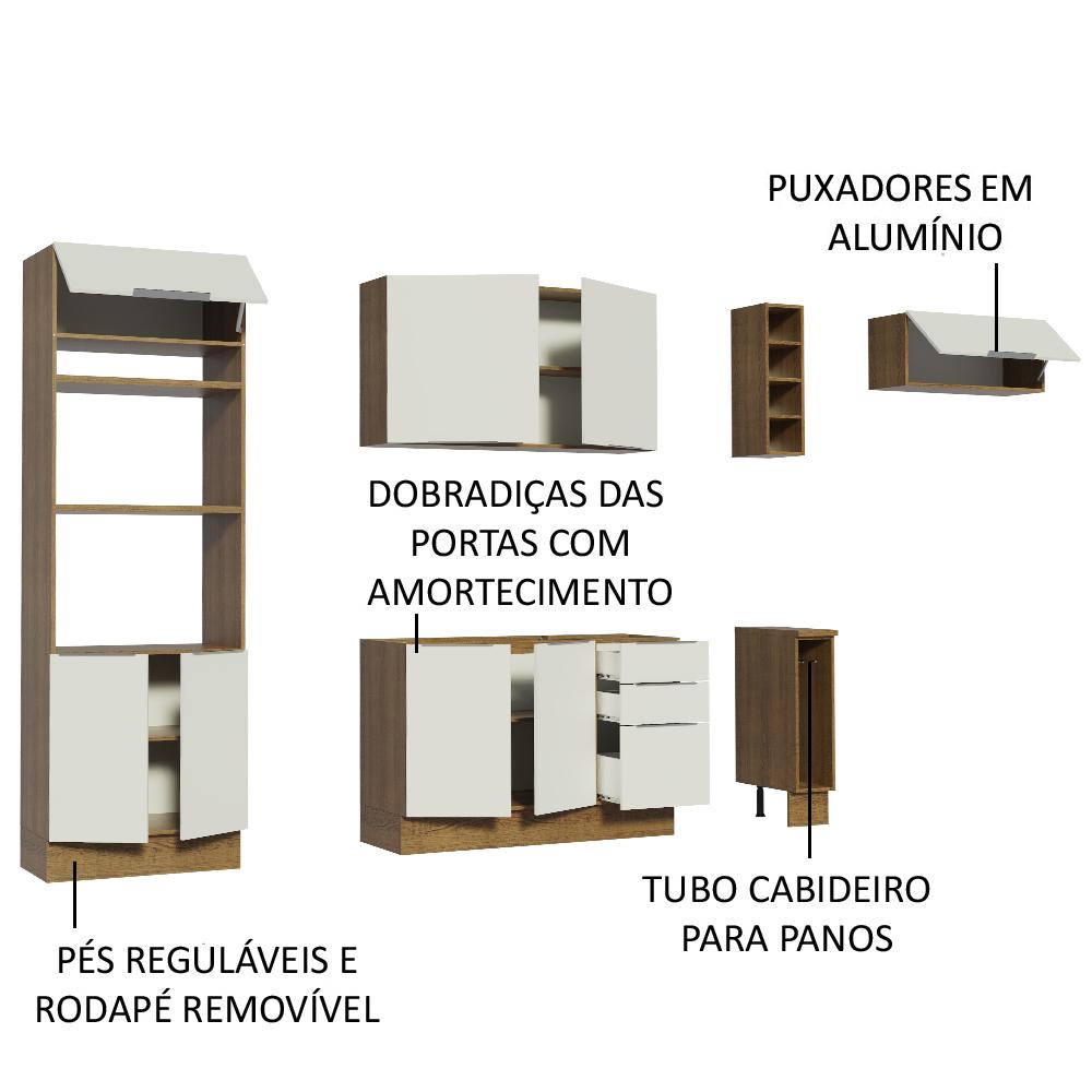 Cozinha Completa Madesa Stella 290002 com Armário e Balcão - Rustic/Branco