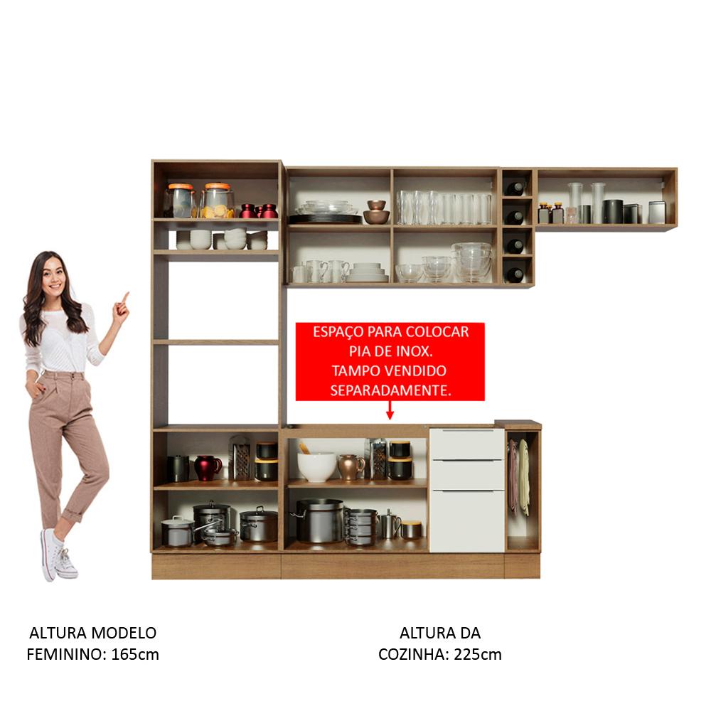 Cozinha Completa Madesa Stella 290002 com Armário e Balcão - Rustic/Branco/Rustic