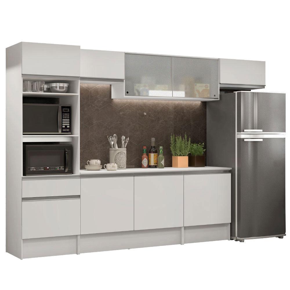 Cozinha Completa Madesa Topazio 300001 com Armário, Balcão e Tampo - Branco