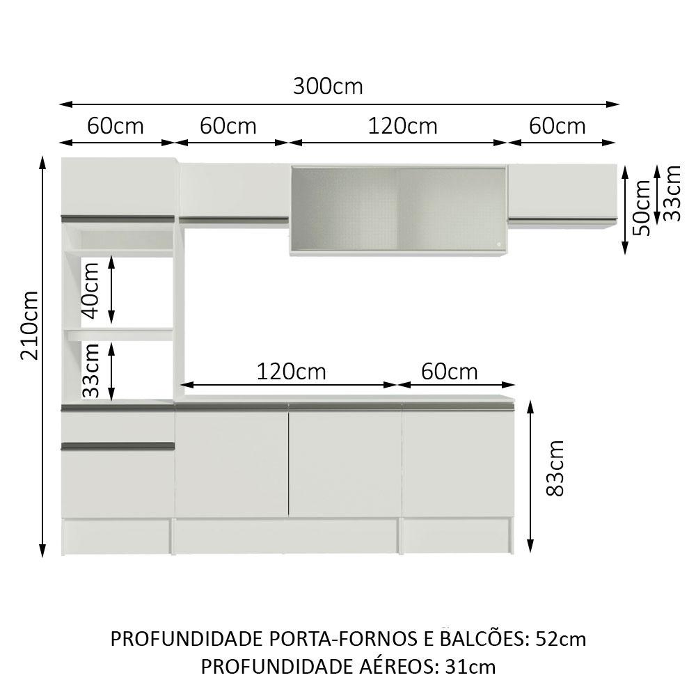 Cozinha Completa Madesa Topazio 300001 com Armário, Balcão e Tampo - Branco