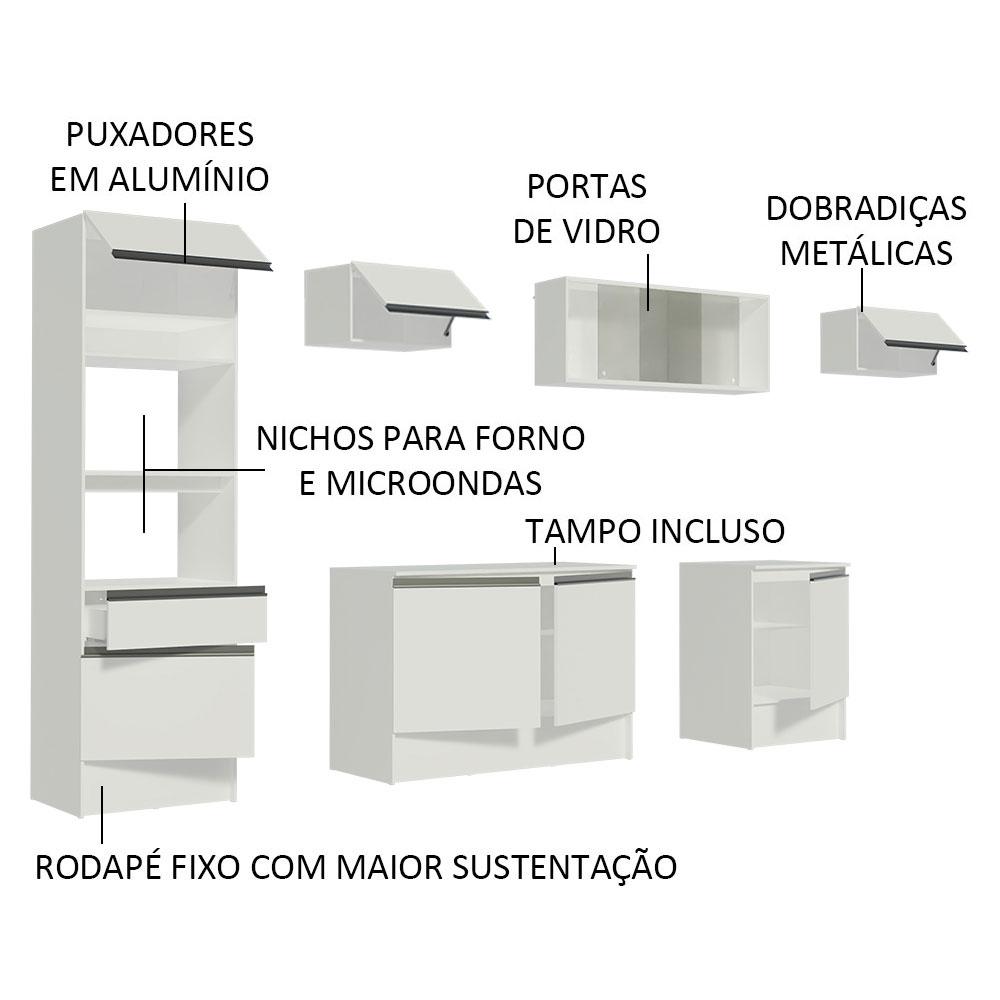 Cozinha Completa Madesa Topazio 300001 com Armário, Balcão e Tampo - Branco