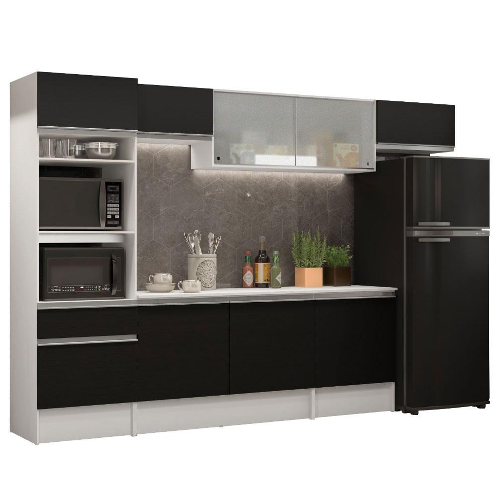 Cozinha Completa Madesa Topazio 300001 com Armário, Balcão e Tampo - Branco/Preto