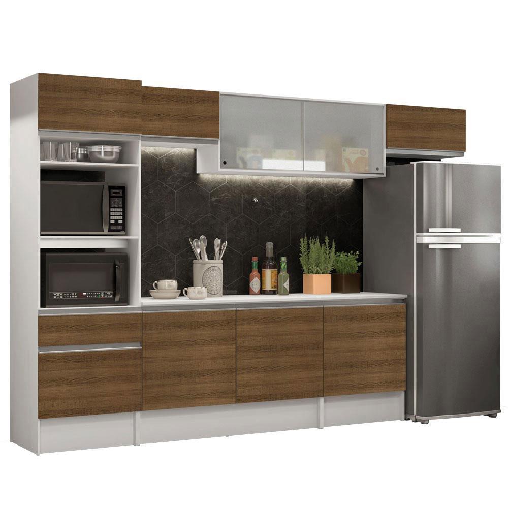 Cozinha Completa Madesa Topazio 300001 com Armário, Balcão e Tampo - Branco/Rustic
