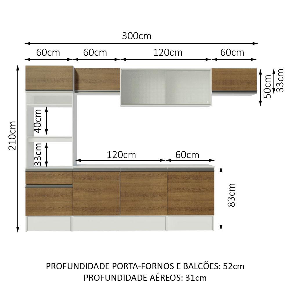 Cozinha Completa Madesa Topazio 300001 com Armário, Balcão e Tampo - Branco/Rustic