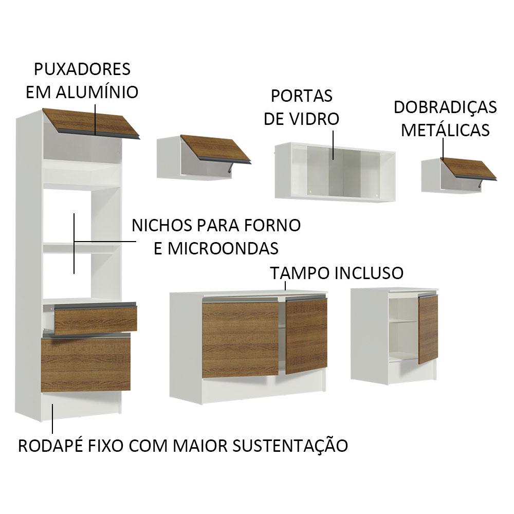 Cozinha Completa Madesa Topazio 300001 com Armário, Balcão e Tampo - Branco/Rustic