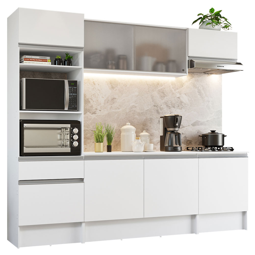 Cozinha Completa Madesa Topazio com Armário, Balcão e Tampo - Branco