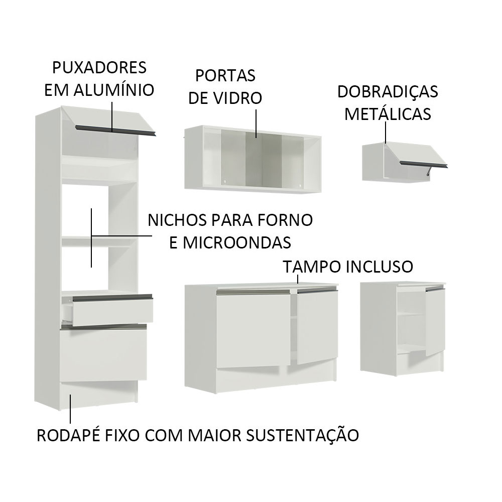Cozinha Completa Madesa Topazio com Armário, Balcão e Tampo - Branco
