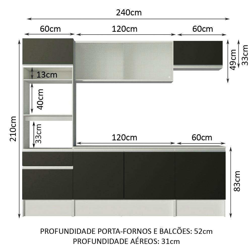 Cozinha Completa Madesa Topazio com Armário, Balcão e Tampo - Branco/Preto