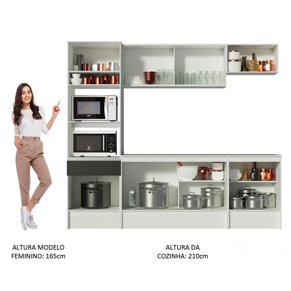 Cozinha Completa Madesa Topazio com Armário, Balcão e Tampo - Branco/Preto