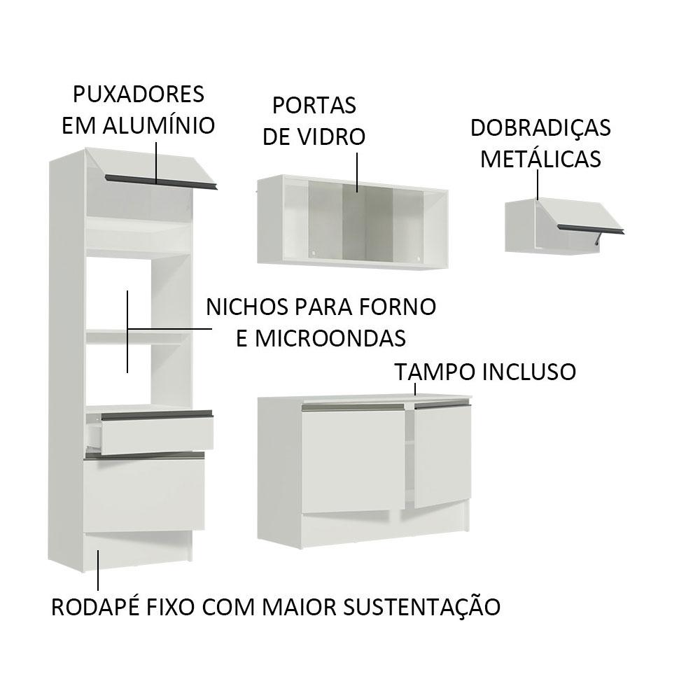 Cozinha Completa Madesa Topazio com Um Balcão, Armário e Tampo - Branco