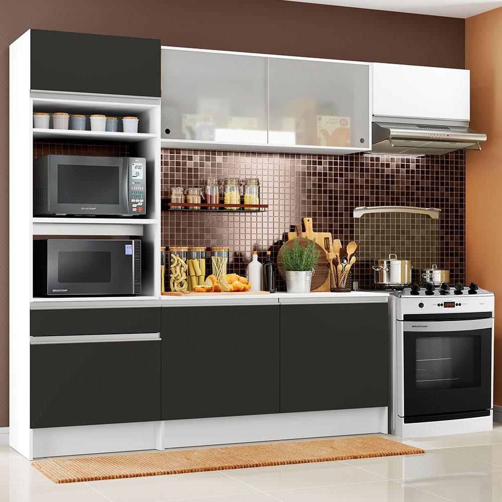 Cozinha Completa Madesa Topazio com Um Balcão, Armário e Tampo - Branco/Preto