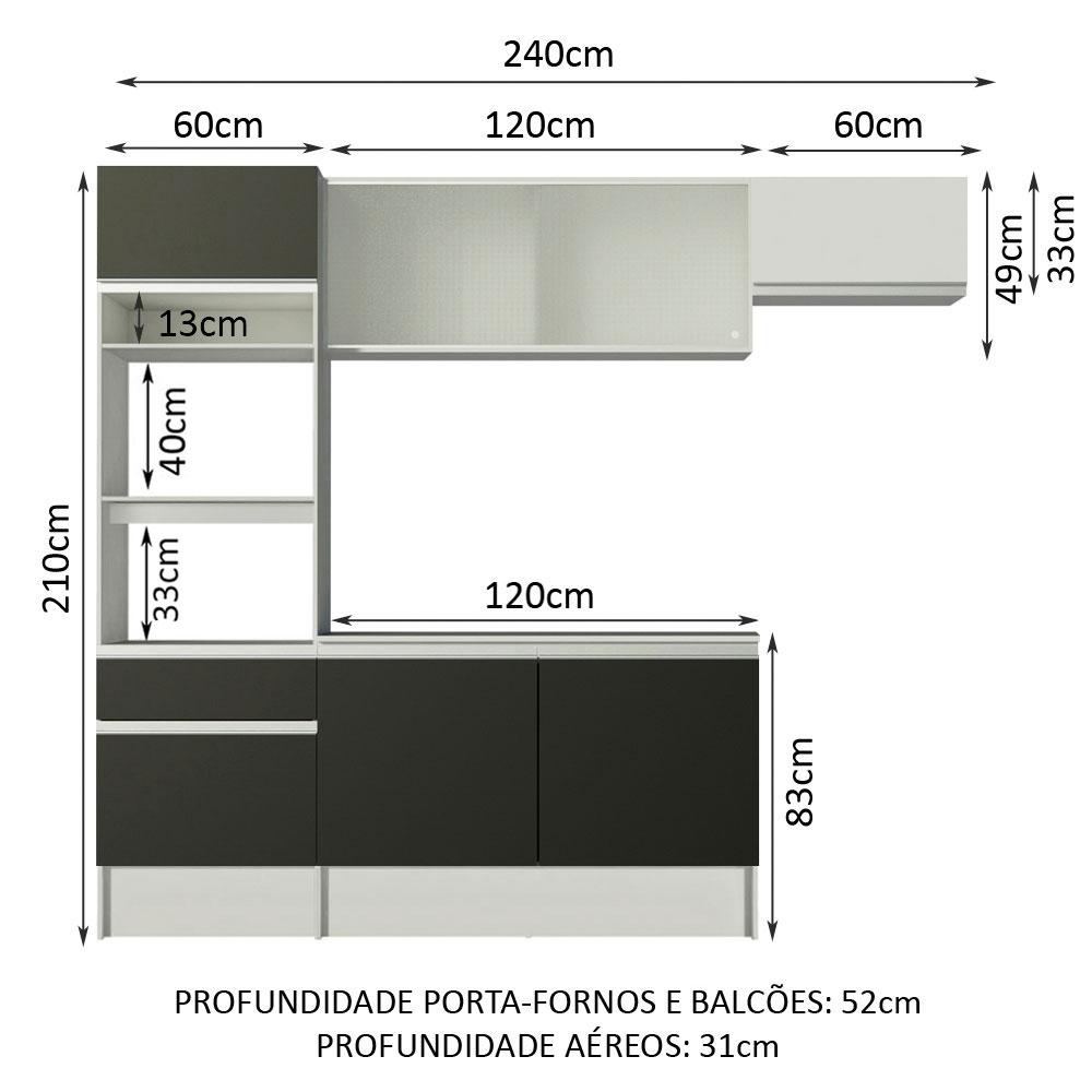Cozinha Completa Madesa Topazio com Um Balcão, Armário e Tampo - Branco/Preto