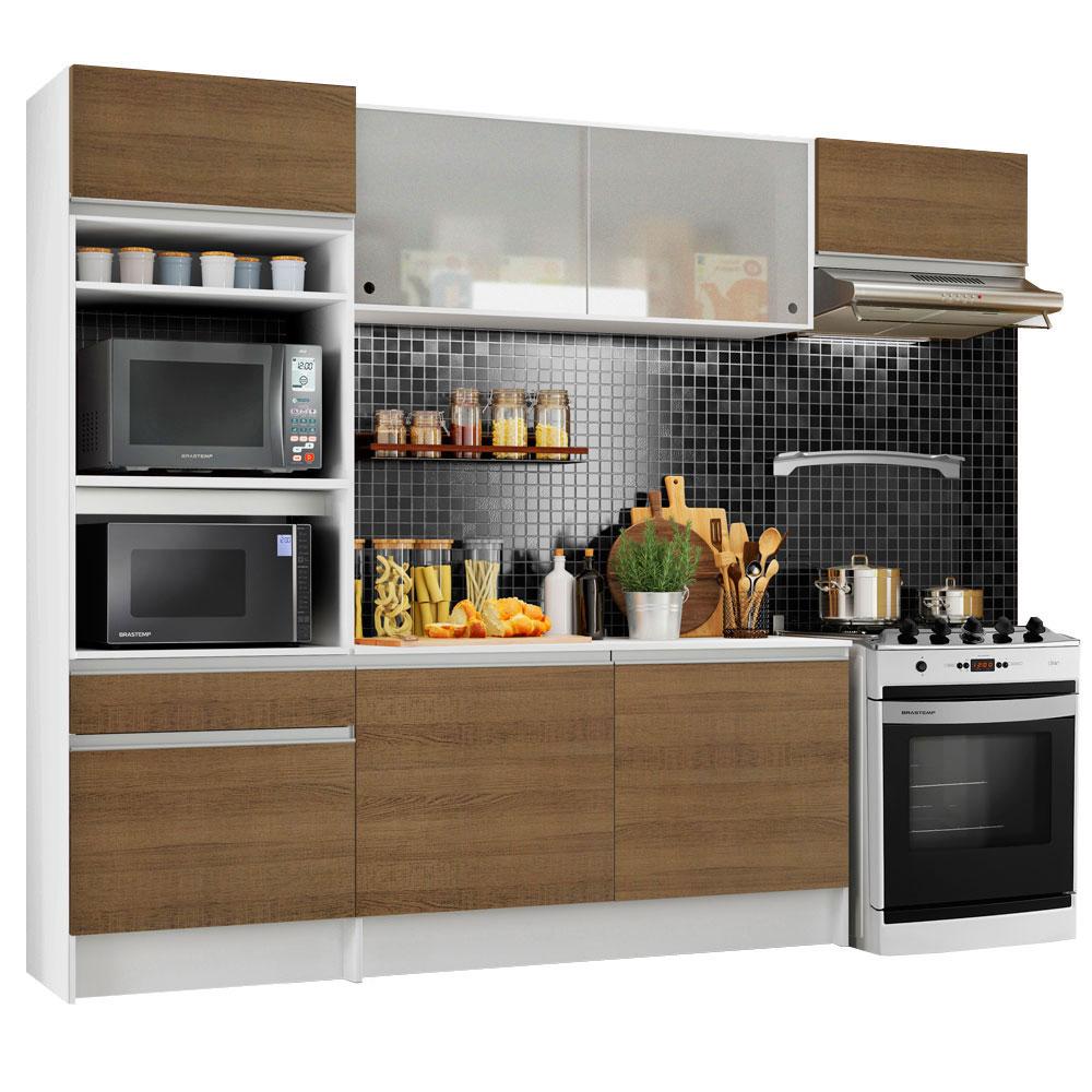 Cozinha Completa Madesa Topazio com Um Balcão, Armário e Tampo - Branco/Rustic