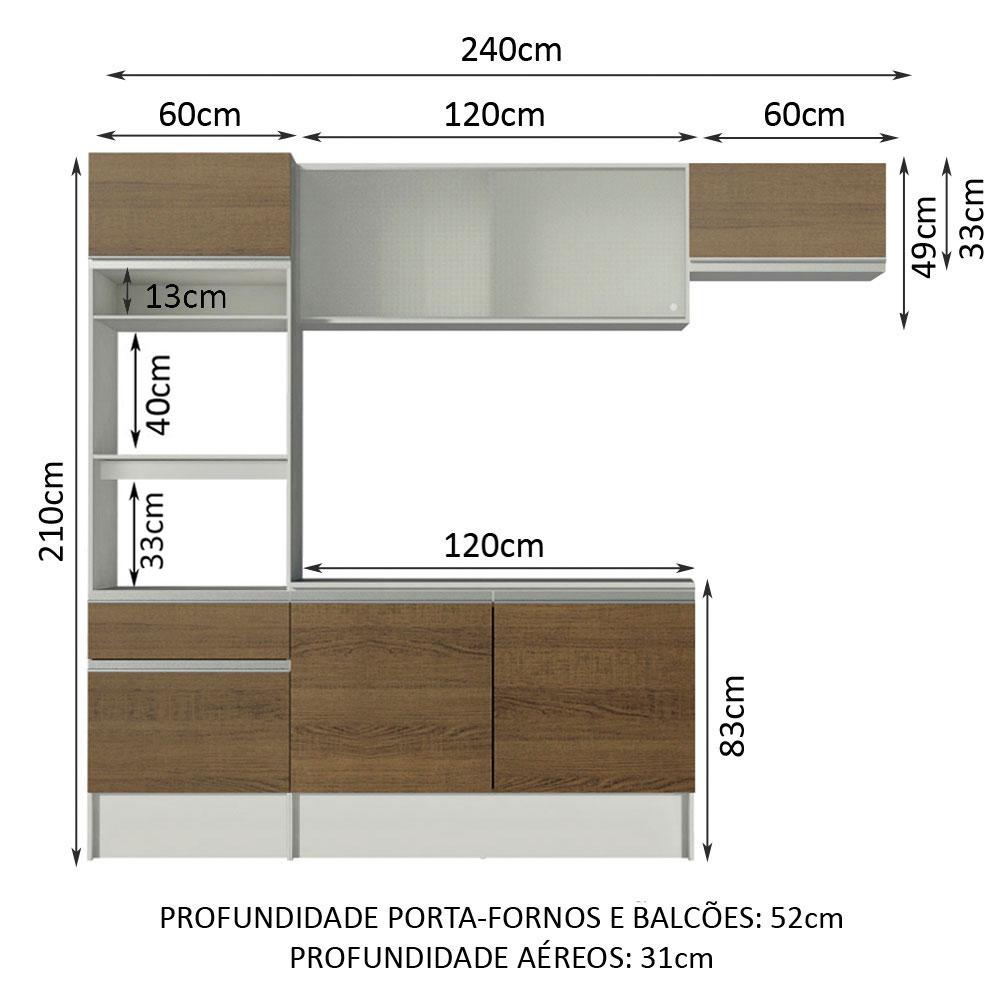 Cozinha Completa Madesa Topazio com Um Balcão, Armário e Tampo - Branco/Rustic
