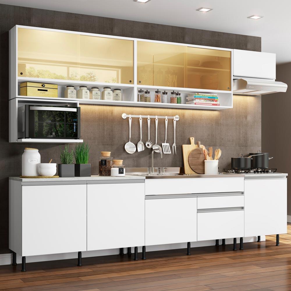 Cozinha Completa Madesa Verona com Armário e Balcão (Sem Tampo e Pia) - Branco